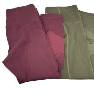 Lululemon Lot of 2 Green and Burgundy High Rise Crop Leggings Womens Size 8